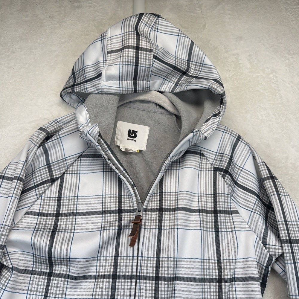 Burton DryRide Hoodie Youth L Gray Plaid Snowboard Ski Jacket Fleece Lined